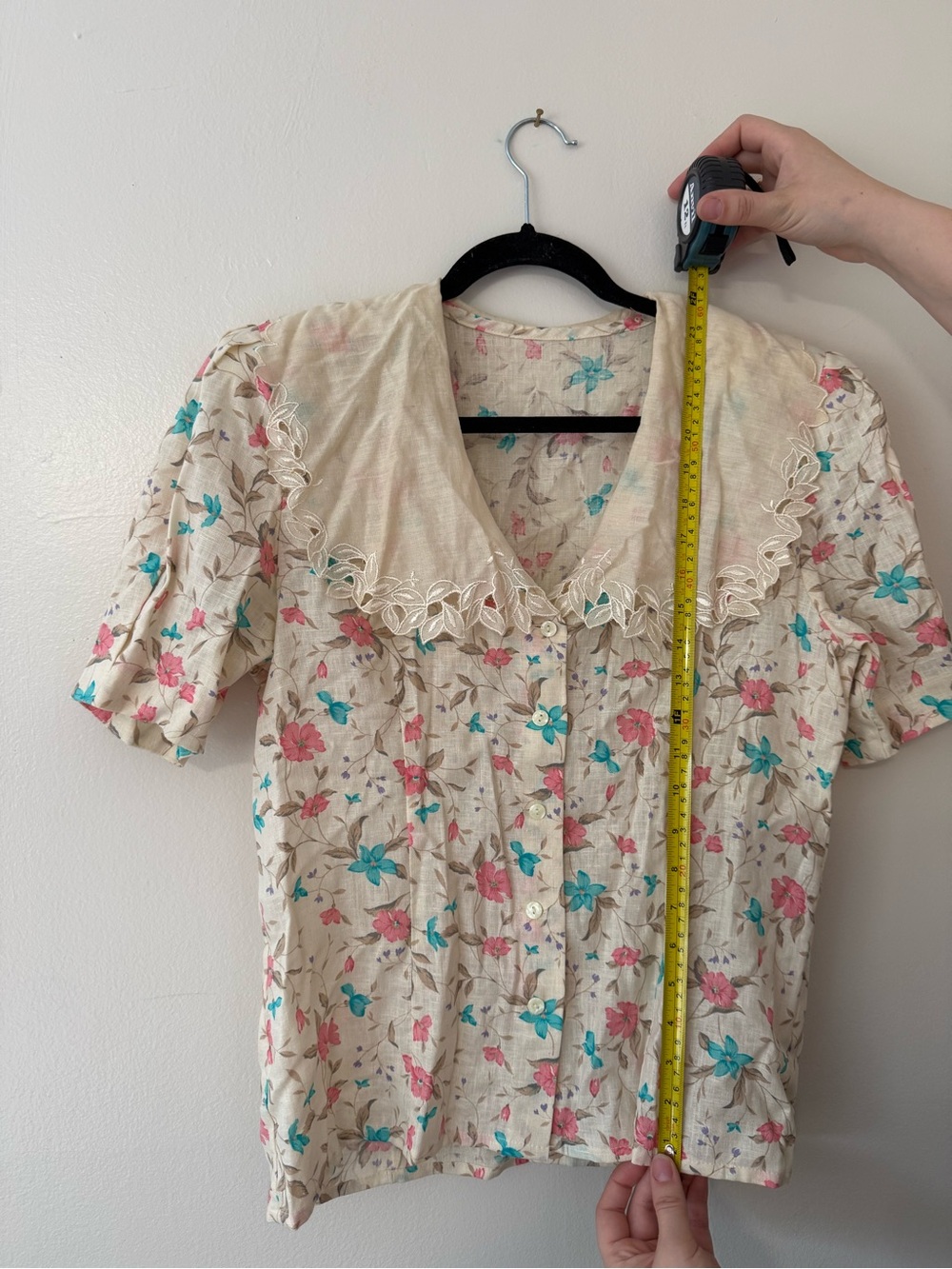 Vintage Floral Short Sleeve Button Blouse w/ Lacy Sailor Collar Doncaster II -MD - Picture 13 of 15